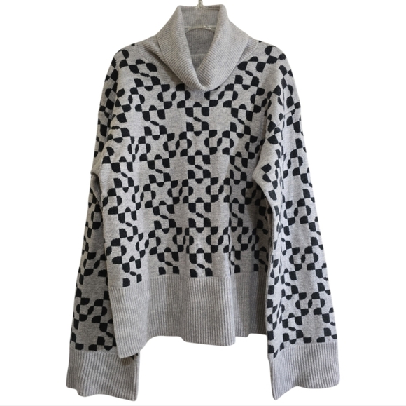 Jonathan Simkhai Charlenne Sweater Grey Charcoal Multi Print Medium Wool Cashmer - Picture 2 of 7